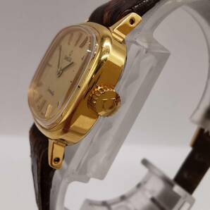 160311S68-0317S3■OMEGA オメガ■シーマスター 手巻き ゴールドカラー レディース スクエア アンティーク 革ベルト 腕時計の画像3