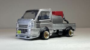 1/64 改 トイズキャビン製 suzuki carry 車高短 深リムホイール オーバーフェンダー リップ ワイパーガード カスタムミニカー 軽トラ