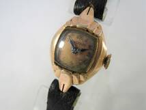 1947年製 BULOVA ブローバ アンティーク ビンテージ 手巻き 腕時計 1940年代 アメリカUSA ローズゴールド 女性用 ウォッチ 黒い革ベルト付_画像1