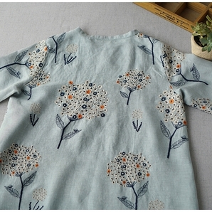 リネン100％素材紫陽花総刺繍大人可愛い七分袖ワンピース♪の画像7