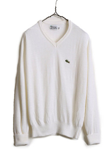 70s ラコステ アクリル ニット セーター メンズ レディース M / 古着 70年代 ヴィンテージ IZOD LACOSTE Vネック 糸巻タグ ホワイト ワニ