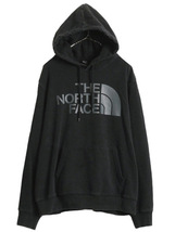 ノースフェイス プリント スウェット フード パーカー メンズ L The North Face アウトドア トレーナー プルオーバー 裏起毛 ブラック 薄手_画像1