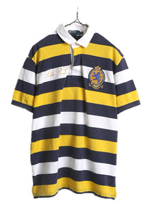 90s ポロ ラルフローレン ボーダー 鹿の子 半袖 ラガー シャツ メンズ XL / オールド 半袖シャツ ラグビーシャツ ポロシャツ ナンバリング