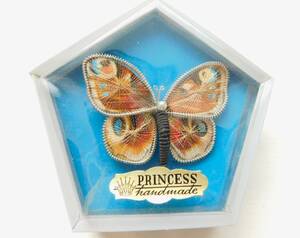ヴィンテージ　PRINCESS handmade箱入　蝶々モチーフの古い美しいブローチ　美品　送料200