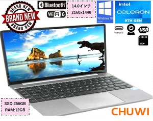 【新品/未使用】CHUWI GemiBookPro (Cel 9世代+SSD256GB+RAM12GB)★Win10 Home(Win11にアップグレード可能)★14型 カメラ USB-C WiFi-6