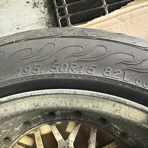 SSR ドリドリメッシュ 15インチ 7.5J オフセット+17 PCD114.3 4H 2本 195/50R15 22年 タイヤ残量有り シルビア 180sx AE86 旧車の画像7