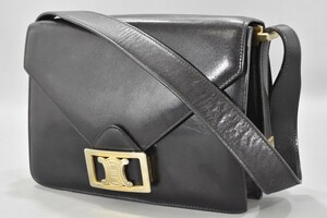 本物保証 CELINE セリーヌ マカダム 金具 ショルダーバッグ ワンショルダー レザー オールドセリーヌ トリオンフ ブラック 黒 RK-910G/605