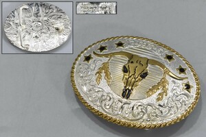  редкий CRUMRINEk Ram линия Western ремень пряжка печать иметь Buffalo Skull Tang .USA производства ширина 9.5cm / Harley вестерн RK-754S/118