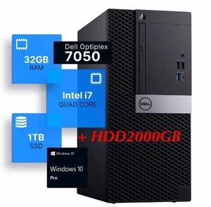 高性能 DELL OPTIPLEX 7050 Tower / Core i7 -7700/第七世代SSD 1TB + HDD2TB / メモリ32GB□HDMI□ Office2021/無線Wi-Fi/Bluetooth搭載