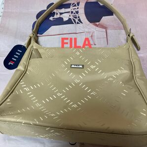 FILA フィラ ナイロン ハンドバッグ ワンショルダー可能 ベージュ系 ゴールド系 肩掛け ショルダーバッグ