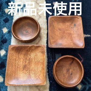 新品未使用　アカシア　天然皿　四角2 丸2セット　木製皿　小皿