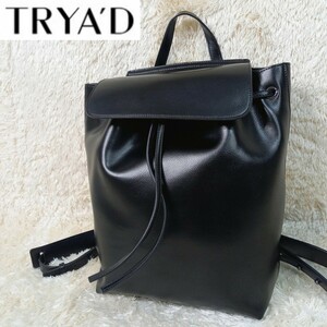 【極美品】TRYA'D × ENY　オリジナル大人 リュック　巾着リュック バックパック　リックサック　デイパック牛革　レザー　黒　ブラック