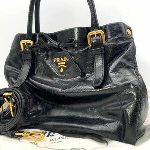 1円●内部劣化あり●PRADA プラダ ヴィッテロ 2way トートバッグ ハンドバッグ ショルダーバッグ レザー ブラック ゴールド金具 レディース