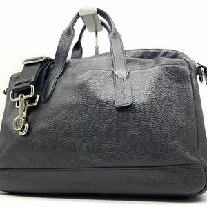 1円●極美品/定価10万●COACH コーチ 2way ビジネスバッグ ブリーフケース ショルダーバッグ シボ革 ペプルドレザー 黒 ブラック メンズ