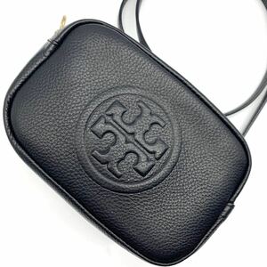 1円●極美品●TORY BURCH トリーバーチ ペリーボンベ カメラバッグ ショルダーバッグ 斜めがけ鞄 シボ革 レザー ブラック 黒 レディース