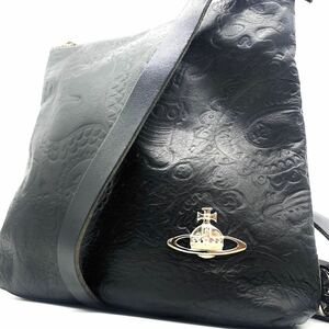 1円●美品●Vivienne Westwood ヴィヴィアンウエストウッド オーブ金具 エンボス加工 サコッシュ ショルダーバッグ レザー 黒 レディース