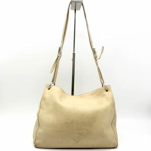 1円●PRADA プラダ 型押しロゴ ナッパレザー ショルダーバッグ トートバッグ カバン 鞄 山羊革 本革 ベージュ系 レディース