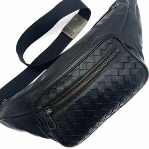 1円●極美品●BOTTEGA VENETA ボッテガヴェネタ ウエストポーチ ショルダーバッグ ボディバッグ イントレチャート レザー 黒 メンズ