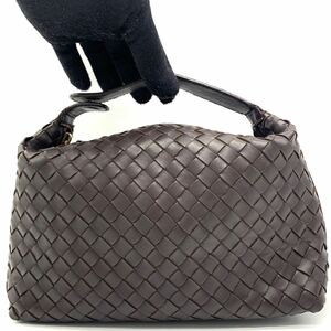 1円●極美品●BOTTEGA VENETA ボッテガヴェネタ ミニハンドバッグ バニティポーチ イントレチャート レザー ダークブラウン レディース