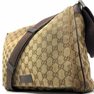 1円●GUCCI グッチ GGキャンバス ショルダーバッグ メッセンジャーバッグ 斜めがけ鞄 レザー ベージュ系 レディース メンズ 男女兼用