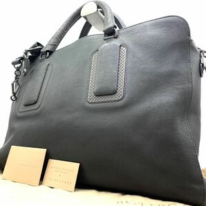 1円●極美品●BOTTEGA VENETA ボッテガヴェネタ 2way ビジネスバッグ ブリーフケース ショルダーバッグ A4◎ レザー グレー系 メンズの画像1