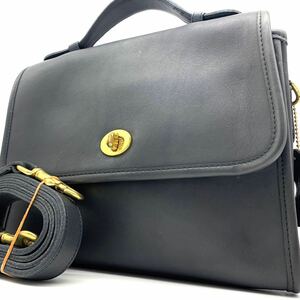 1円●極美品●OLD COACH オールドコーチ ターンロック金具 2way ハンドバッグ ショルダーバッグ 牛革 グラブタンレザー 黒 レディース