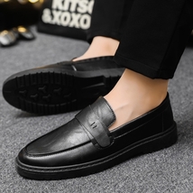 ローファー スリッポン　メンズ　メンズシューズ　革靴　PU革　幅広　就活　通勤　紳士靴　歩きやすい　ブラック　26.5cm_画像1