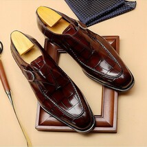 ビジネスシューズ　メンズシューズ　シューズ　靴　ロングノーズ　紳士靴 革靴　フォーマル　モンクストラップ　オシャレ ワイン　26.5cm_画像5