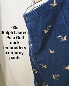 Ralph Lauren Polo Golf duck e mbroidery corduroy pants 00s ラルフローレン ポロ ゴルフ カモ柄 総柄 太畝 コーデュロイ コーズ パンツ