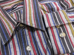 鮮やかストライプ・織り柄　和柄メンズシャツ・ブラウス・サイズm・マルチストライプ・美品