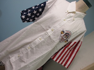Captain SANTA CLUB キャプテンサンタアメリカ国旗柄シャツ・クリーニング済み・日本製・メンズ・コットンブラウス