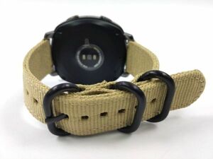 ナイロン製ミリタリーストラップ 交換用腕時計ベルト クイックリリース ベージュXブラック 20mm