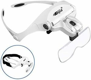 BIJIA head magnifier glasses type magnifier magnifying glass enlargement glasses reading knitting 5 lens exchange adjustment LED attaching magnifying glass glasses gum band both for 