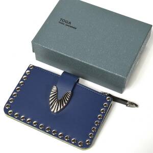 未使用 TOGA トーガ Leather wallet studs small レザー ミニウォレット 財布 ネイビー