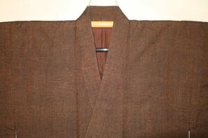 .9267ps.@ silk genuine cotton Yuuki pongee man kimono .68 height 132 К tea color a RaRe wrinkle eminent genuine cotton feeling handsome kimono only series 