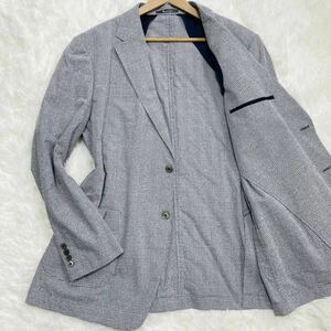 未使用級【キングサイズ4L】アクアスキュータム Aquascutum テーラードジャケット アンコン グレンチェック 光沢ボタン ロゴ グレー 現行