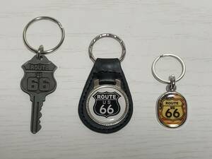 未使用品 route66 ルート66 キーホルダー 3種類セット キーチェーン キーリング レザー アメリカ雑貨