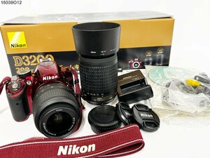 ★シャッターOK◎ Nikon ニコン D3200 ダブルズームキット 18-55mm 1:3.5-5.6 55-200mm 1:4-5.6 一眼レフ デジタルカメラ 16039O12.