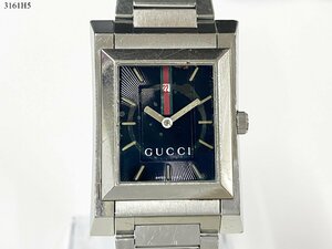 ★稼働品◎ GUCCI グッチ 111M シェリーライン クォーツ デイト 2針 スクエア ネイビー文字盤 メンズ 腕時計 電池交換済 3161H5-15