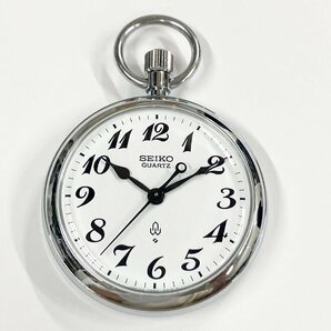 ★稼働品◎ SEIKO 7550-0010 昭 57 53 新鉄Q クォーツ 3針 シルバー 懐中時計 鉄道時計 電池交換済 3219H15-15の画像1