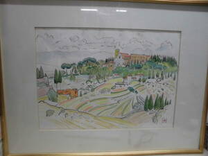 Art hand Auction 絵8096木-水彩画 風景 FIRENZE DOUMO 藤原眸 約74×56cm, 絵画, 水彩, 自然, 風景画