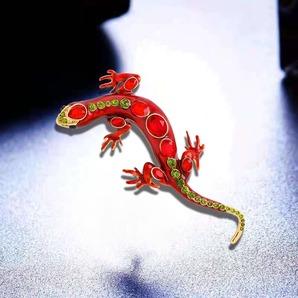 [トカゲとかげ蜥蜴ブローチ赤 黄緑]ゲッコウ金属ピンバッジ ヤモリ動物ペット爬虫類ピン生き物イモリ足のある蛇クリスタル ビーズ リザードの画像6