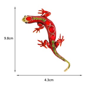 [トカゲとかげ蜥蜴ブローチ赤 黄緑]ゲッコウ金属ピンバッジ ヤモリ動物ペット爬虫類ピン生き物イモリ足のある蛇クリスタル ビーズ リザードの画像3