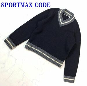 スポーツマックスアクリルウールVネックセーターブラックSPORTMAX CODE カジュアル ドロップショルダー 厚手ニット M C9155