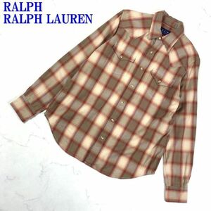 ラルフローレン チェック長袖スナップボタンシャツブラウン系RALPH RALPH LAUREN ウエスタンシャツ カジュアル 胸ポケット有 15 C8922