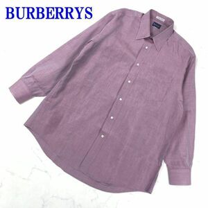 BURBERRYSバーバリー長袖ボタンシャツパープルカジュアル ビジネス オフィス 胸ポケット有 コットン100％ 42-82 C8972