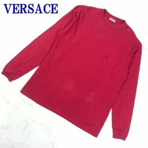 VERSACE ヴェルサーチコットンリブ袖長袖カットソーレッドカジュアル シンプル ブランドロゴ刺繍有 コットン100％ 48 C8975