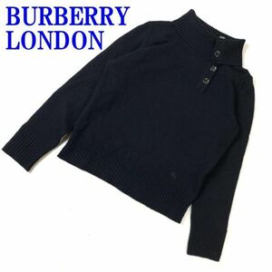 バーバリーロンドンカシミヤ長袖タートルネックリブニットブラックBURBERRY LONDON カジュアル ブランドロゴ刺繍有 ２ C9303