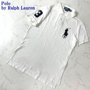 ポロバイラルフローレンコットン半袖ポロシャツホワイトPolo by Ralph Lauren カジュアル スポーツ ワッペン刺繍 BIGブランドロゴ S C9381