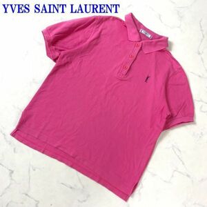 イブサンローランコットン100％半袖ポロシャツピンクYVES SAINT LAURENT カジュアル ブランドネーム刺繍有 M C9383